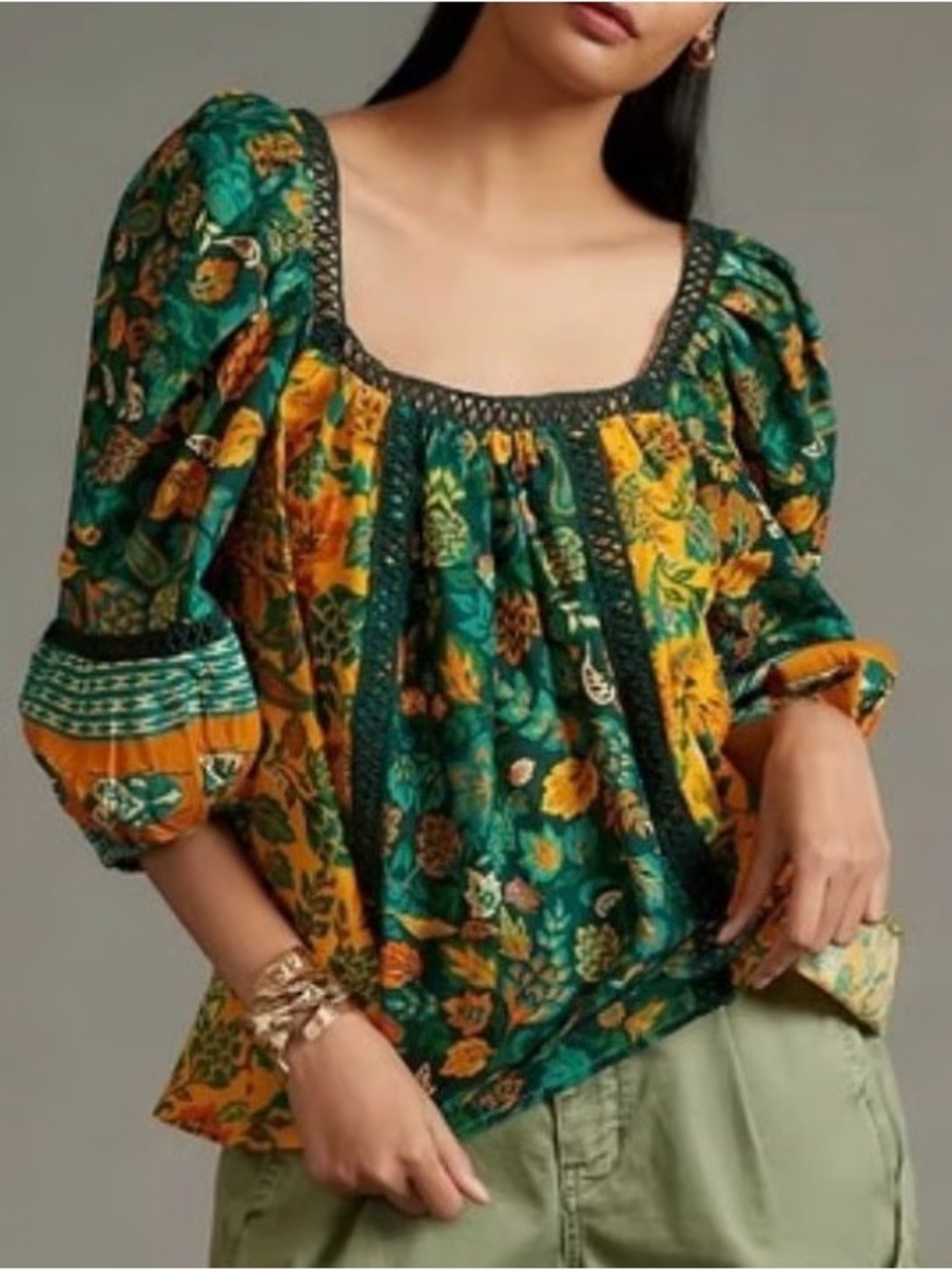 Farm Rio for Anthropologie size M top multi color with crochet details